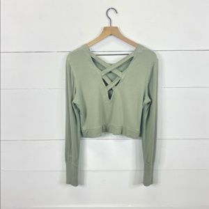 ALO Yoga Green Crop Criss Cross Back Sweatshirt